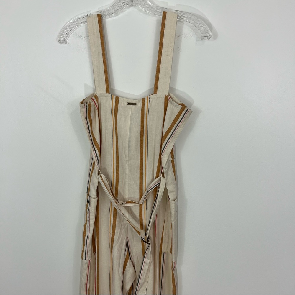 Billabong Striped Linen Jumpsuit in White and Tan - Picture 8 of 11